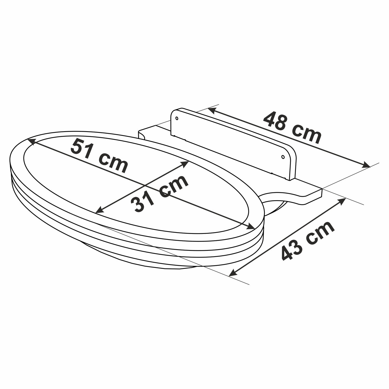 Measurement chart of a product with dimensions labeled in centimeters.