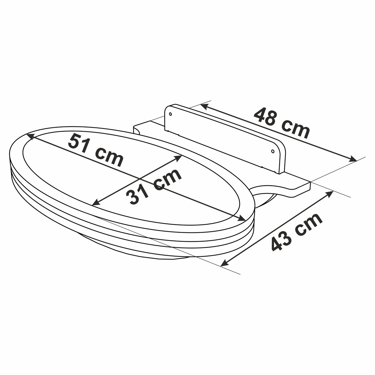Measurement chart of a product with dimensions labeled in centimeters.