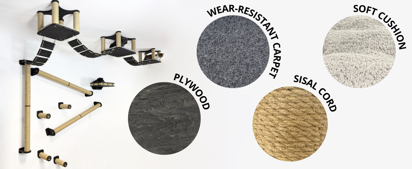 Product with wear-resistant carpet, plywood, and sisal cord components on a white background.