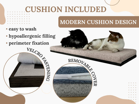 Wooden floating cat bed for large cats with soft padding