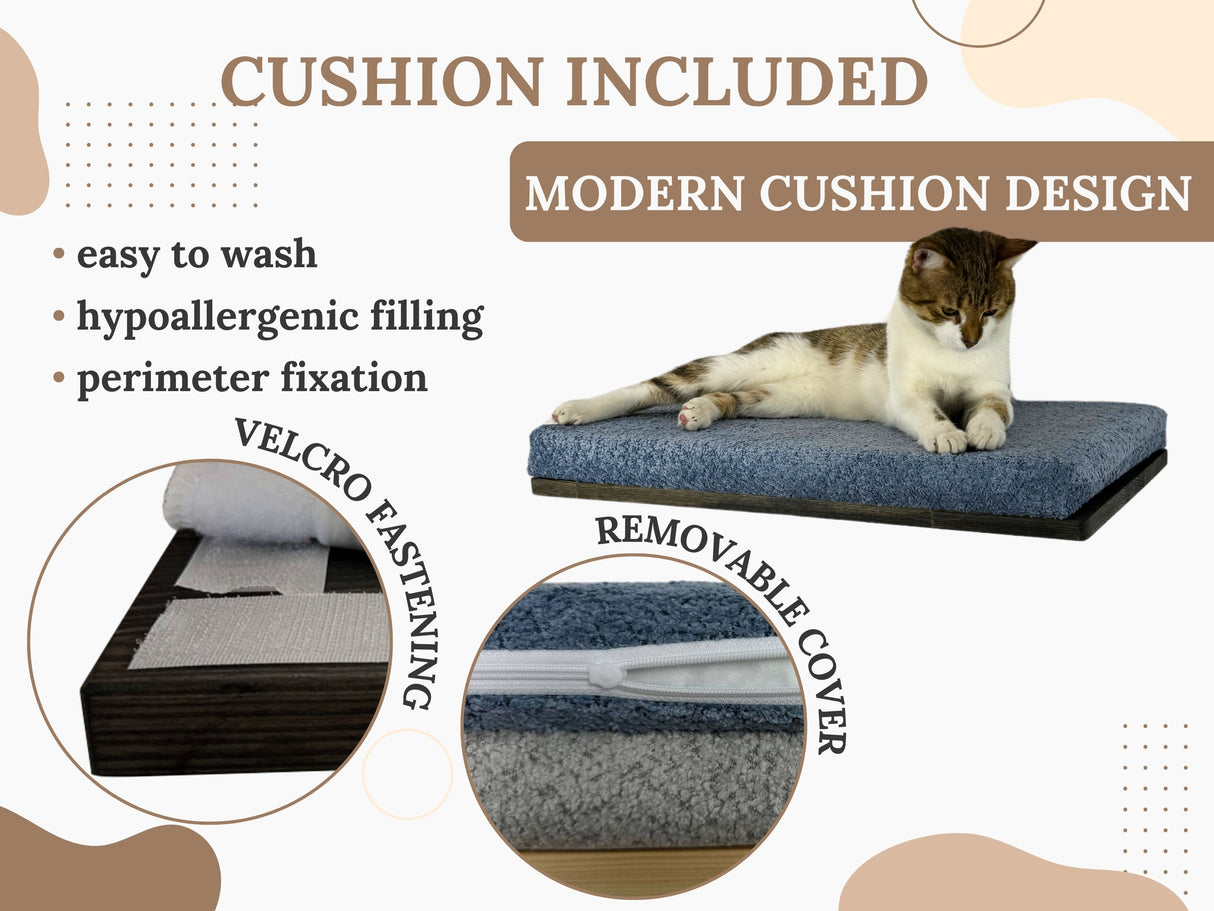 cushion with perimeter fixation for cat shelf