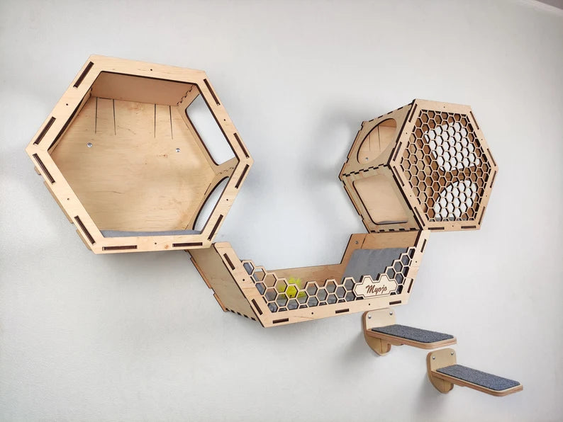 Hexagon cat wall shelves