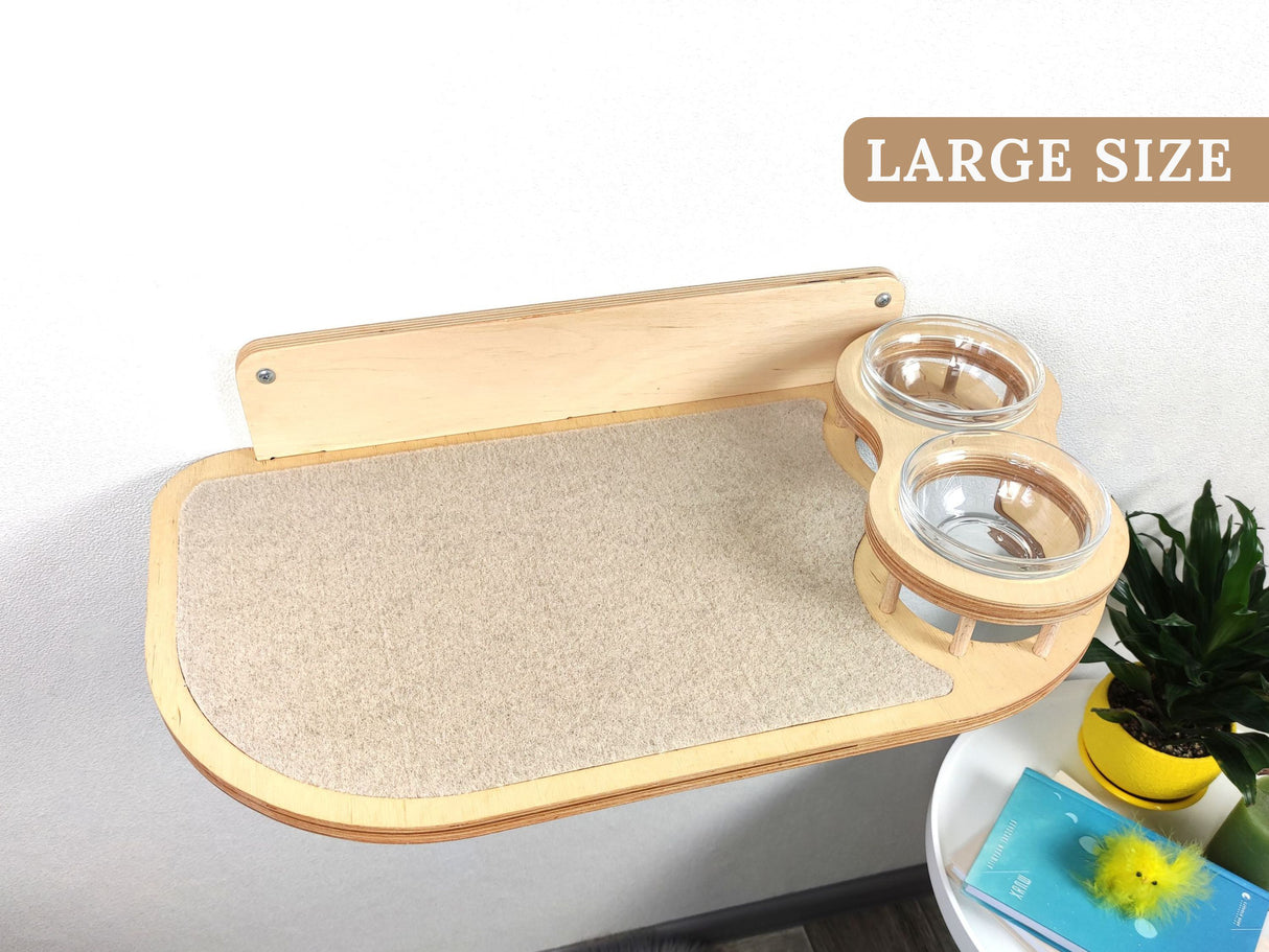 Cat feeding shelf on the wall