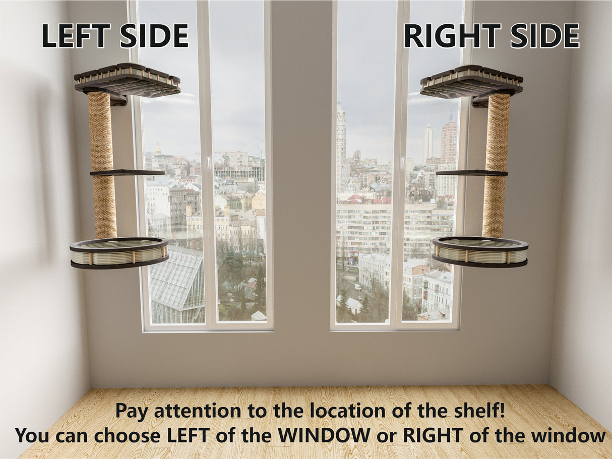 cat window scratching post with 2 beds and step