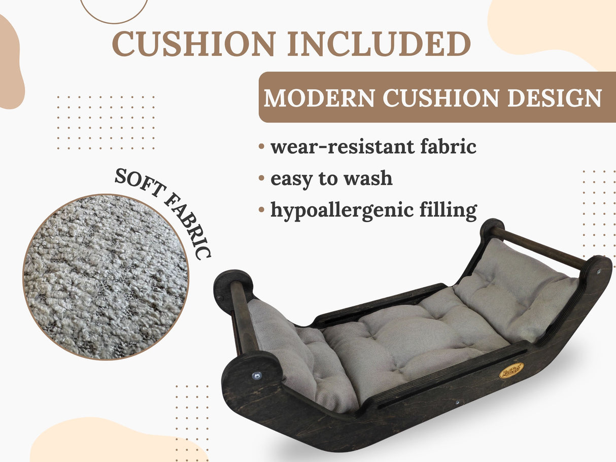 Pet hammock with cushion included, featuring soft fabric and hypoallergenic filling.