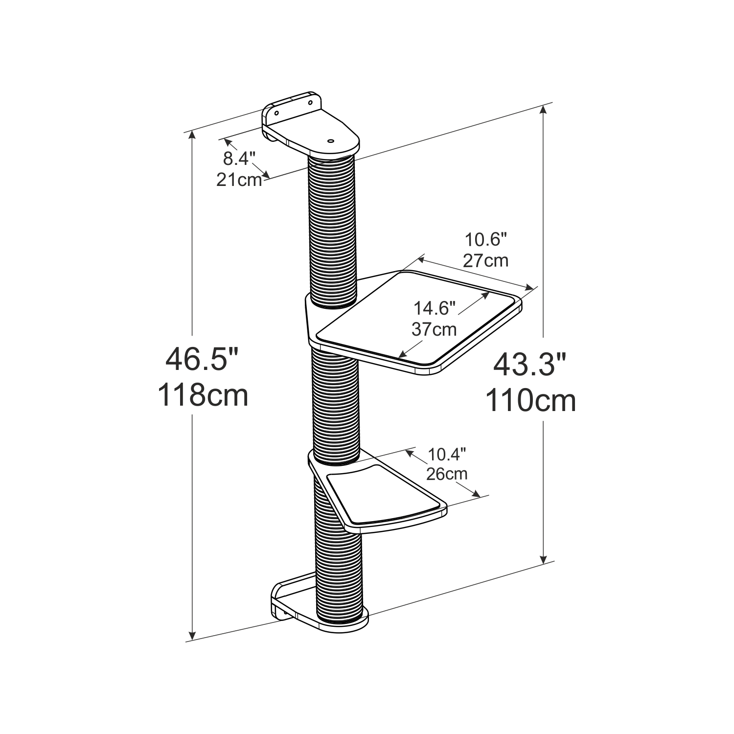 Wall Mounted Scratching Post With 3 Sections and 2 Shelves