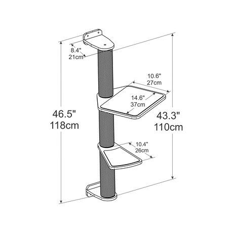 Wall Mounted Scratching Post With 3 Sections and 2 Shelves