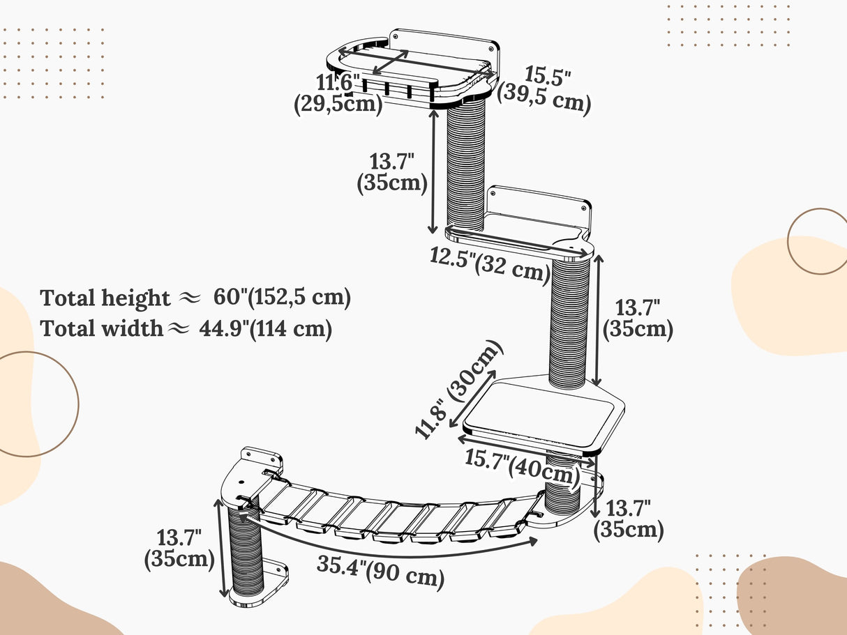 Measurement chart of a cat bed with dimensions labeled