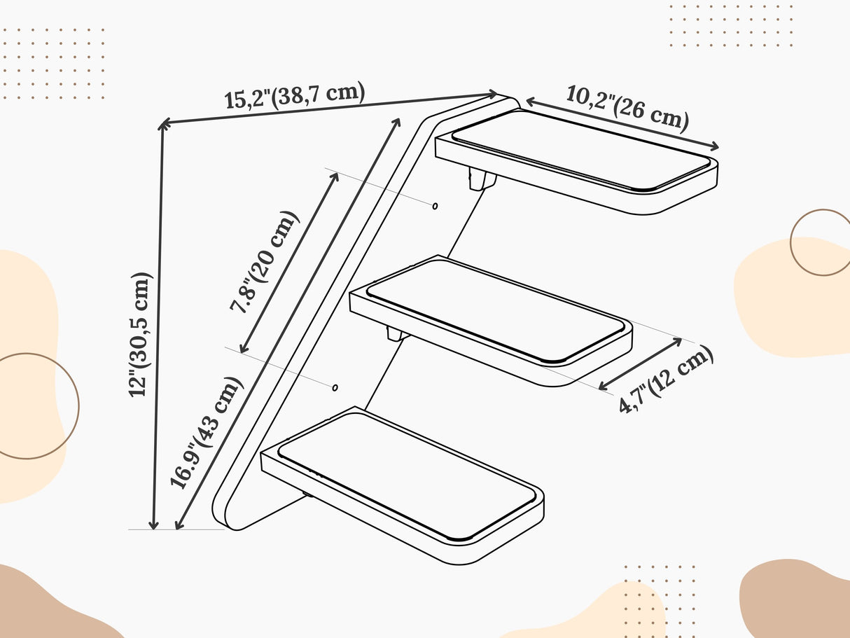 Diagram of a step stool with dimensions labeled