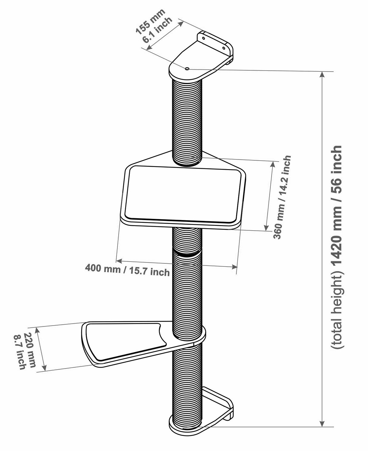 Wall Mounted Scratching Post With 4 Sections and 2 Shelves