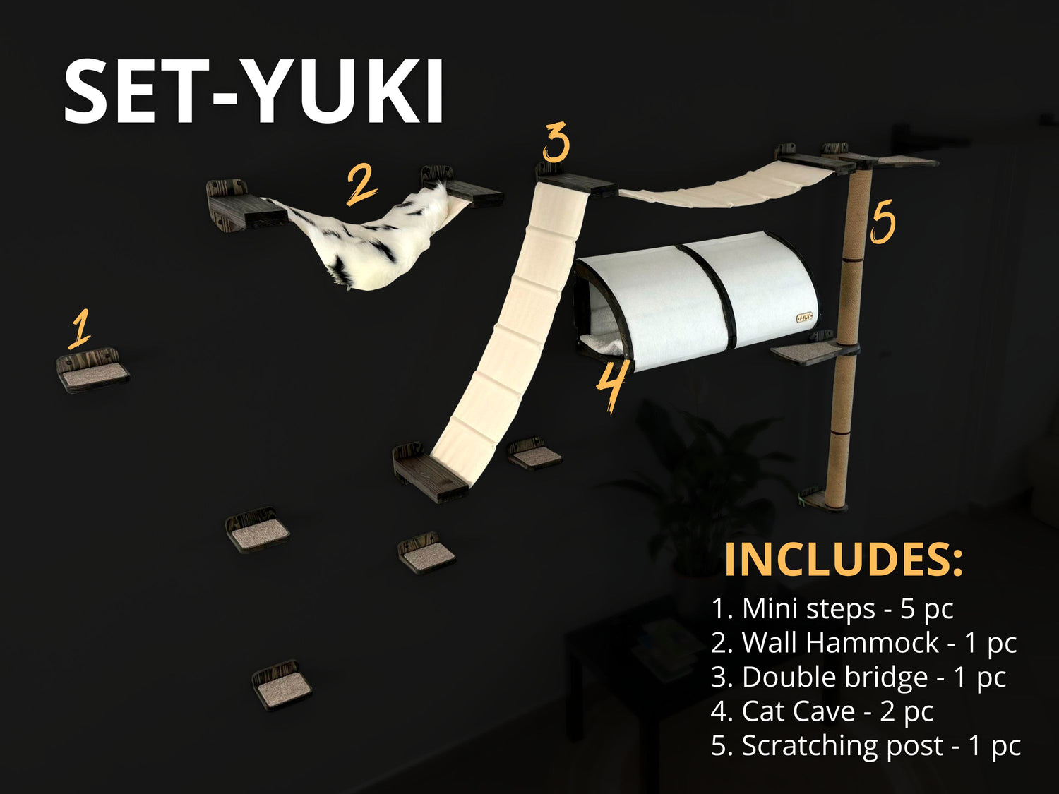 Cat wall steps, cat wall hammock, cat wall bridge, cat wall tunel bed, cat scratching post