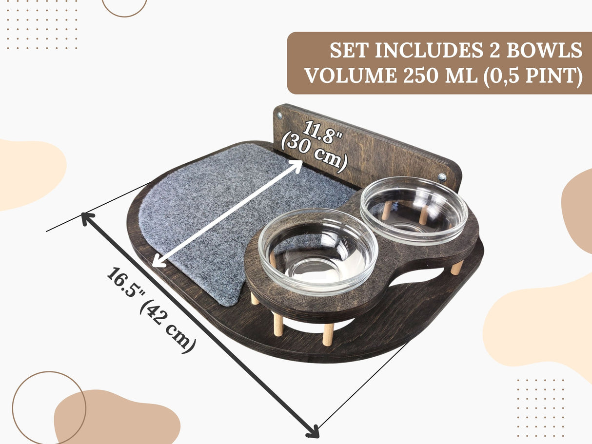 Cat feeding shelf in dark color - wall mounted