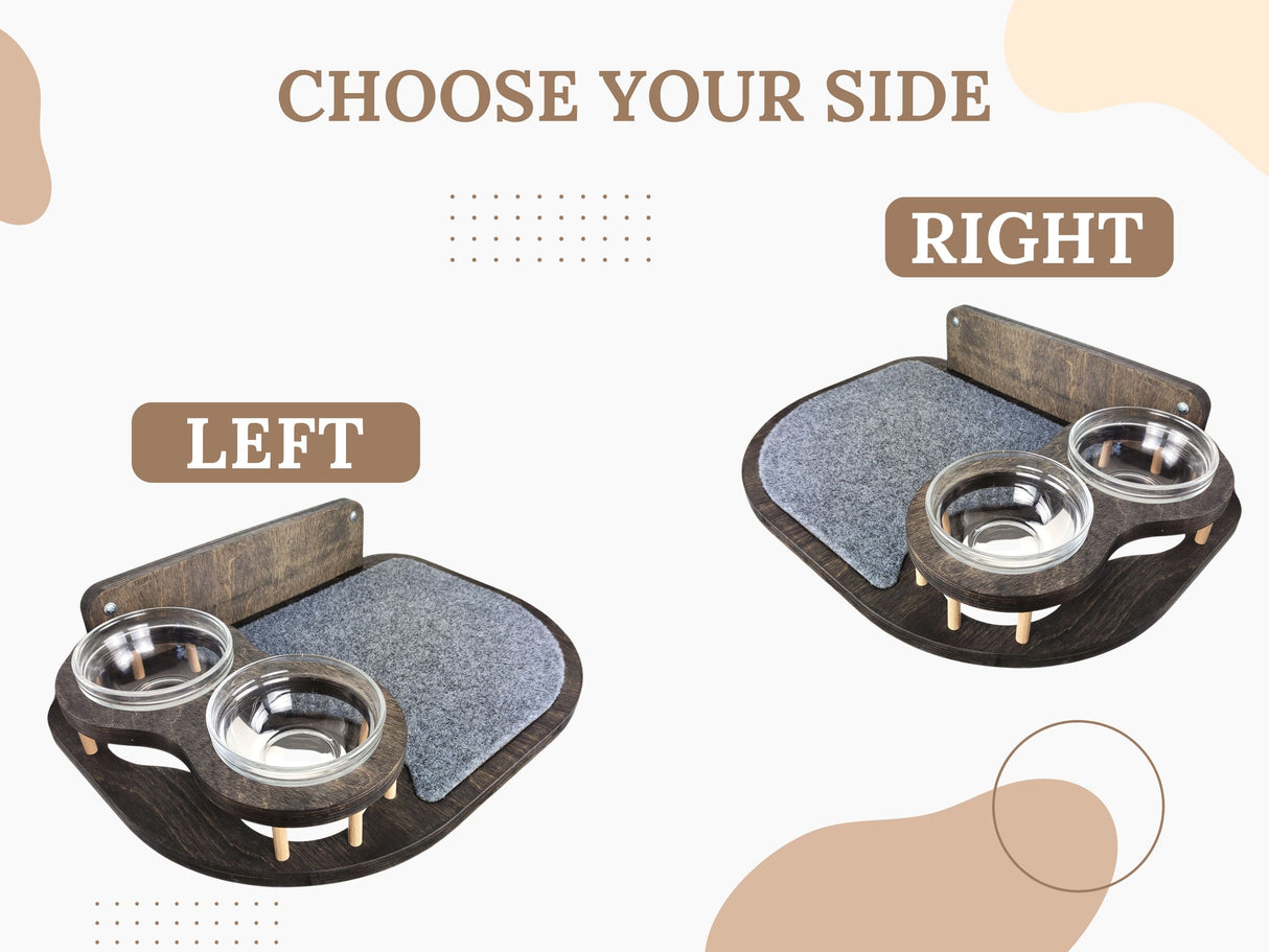 Cat feeding shelf in dark color - wall mounted