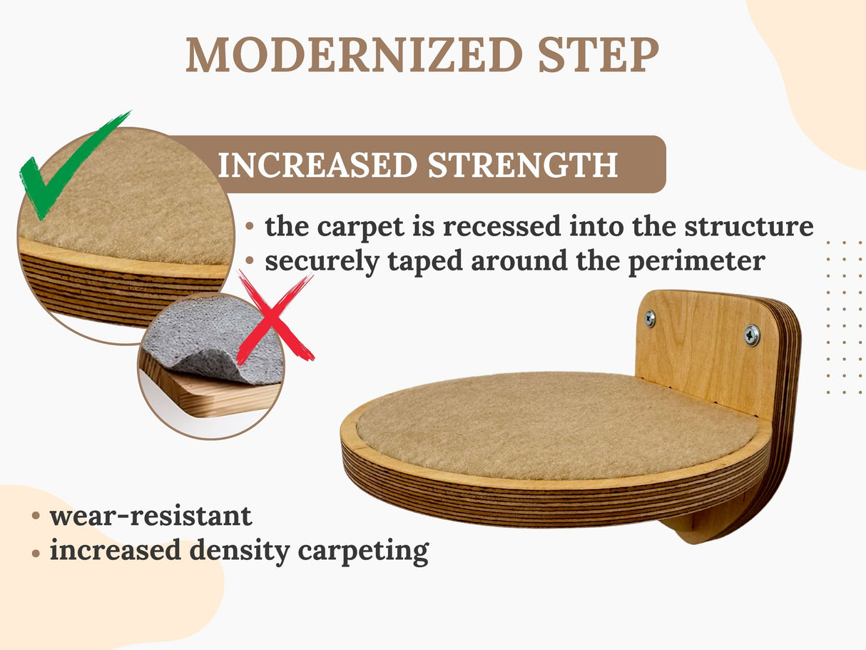 Diagram of a modernized cat step with text highlighting increased strength and features.