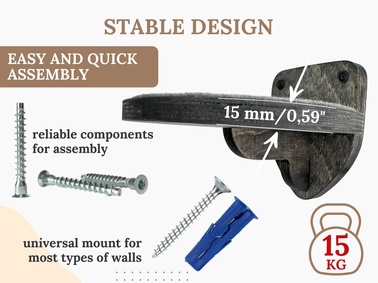 Wooden cat step with assembly components and specifications on a white background