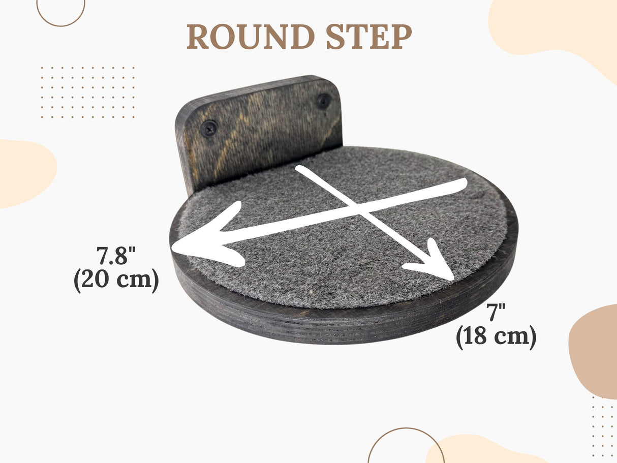 Round cat wall step with measurements on a light background