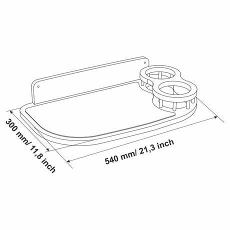 Large cat feeding shelf 11.8 inches wide x 21.3 inches long.