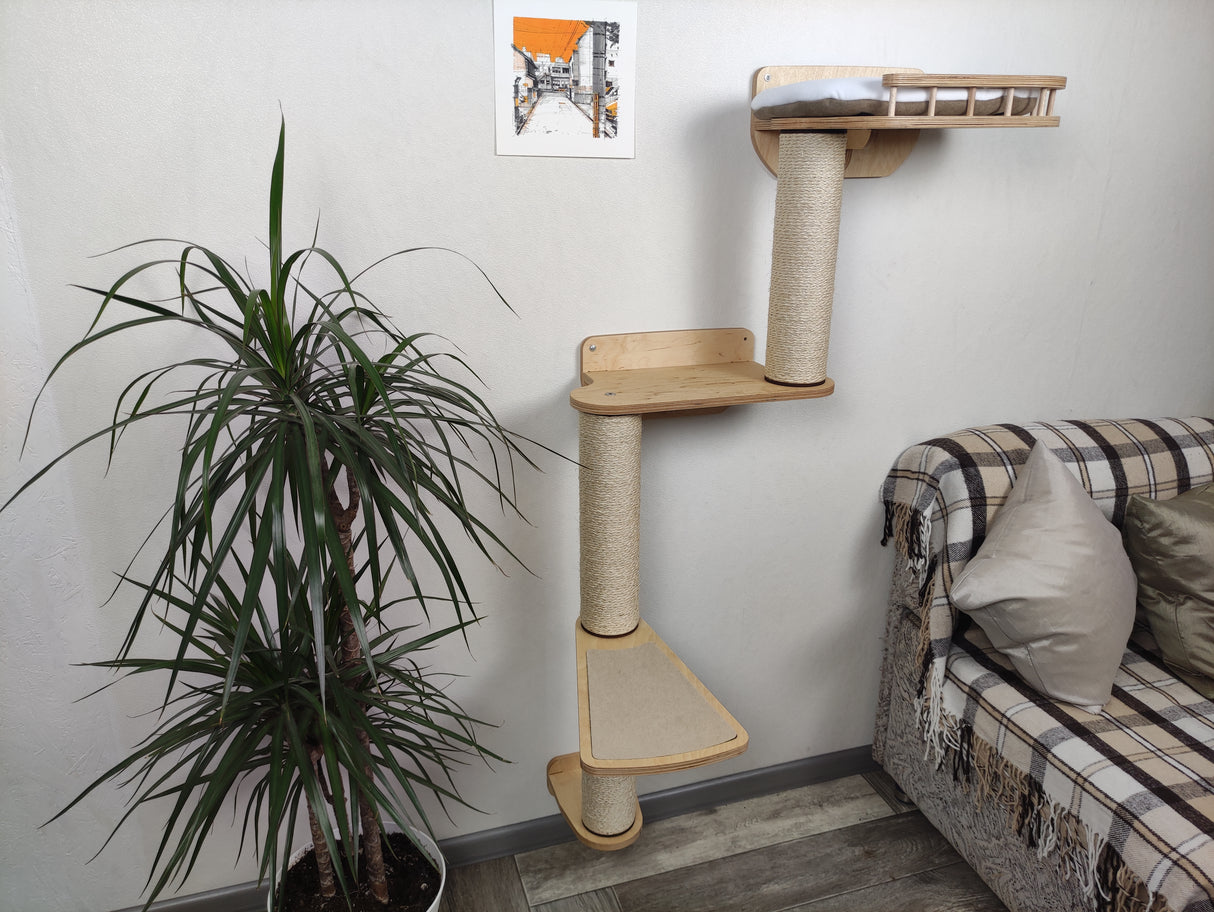 Vertical Cat Wall Tree - Scratching Post Plus Shelf on Top