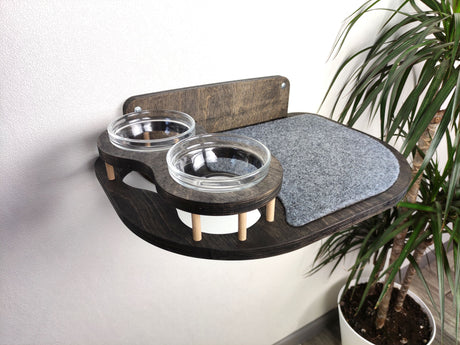 cat feeder shelves for wall with glass bowls