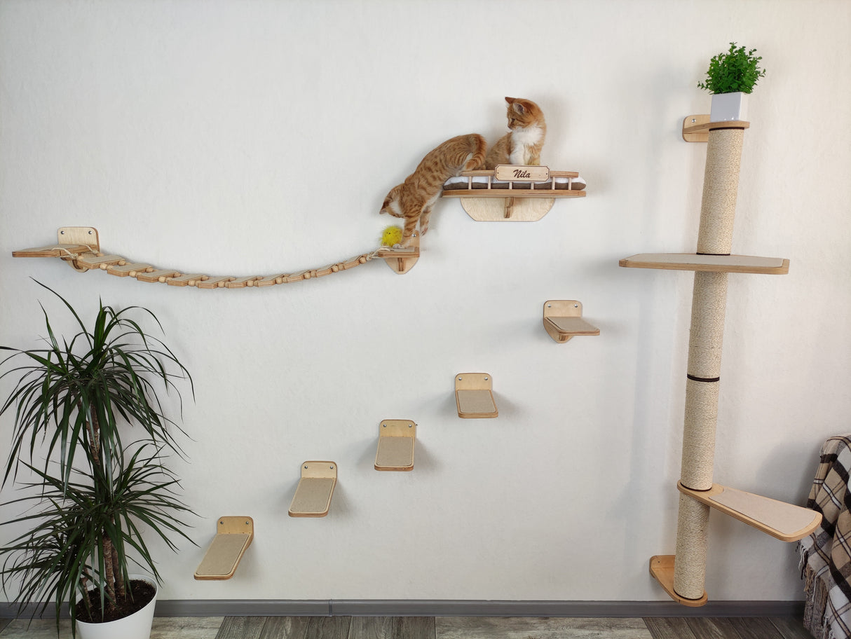 Wall Mounted Cat Furniture Set - Natural Color