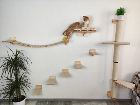 Wall Mounted Cat Furniture Set - Natural Color