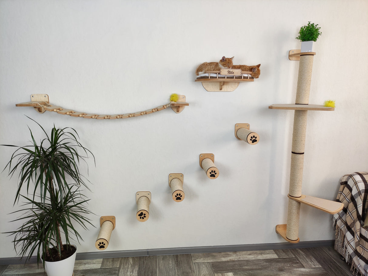 Wall-Mounted Cat Climbing Set - natural color