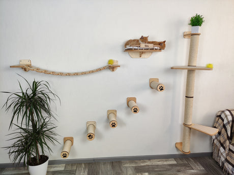 Wall-Mounted Cat Climbing Set - natural color