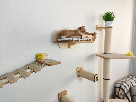 Wall-Mounted Cat Climbing Set - natural color