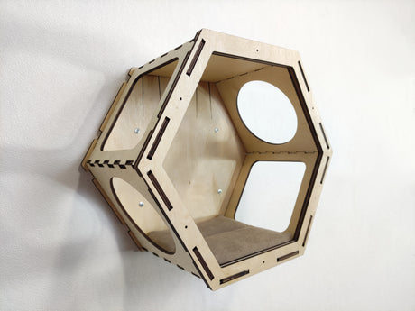 Cat Hexagon Shelf with Cushion - natural color