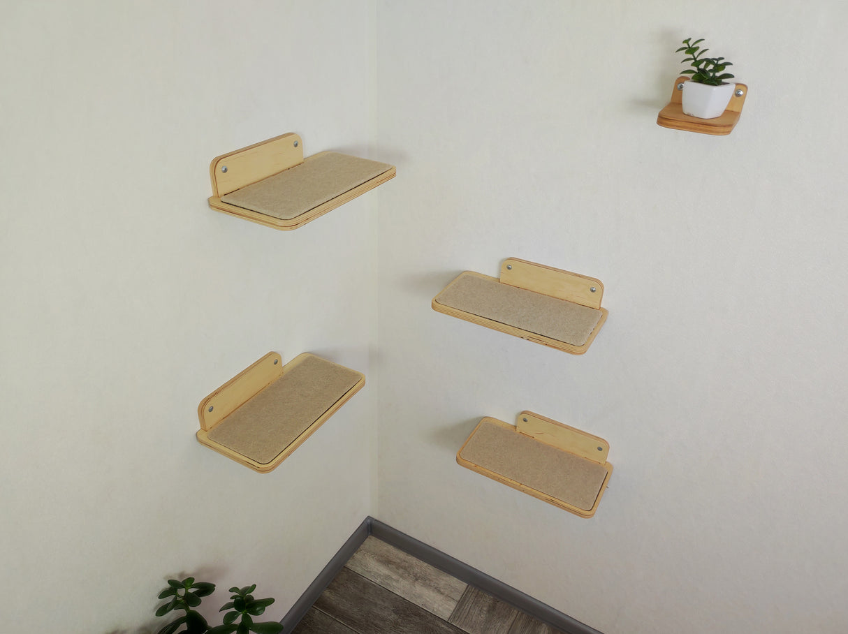 four light cornered cat wall shelves