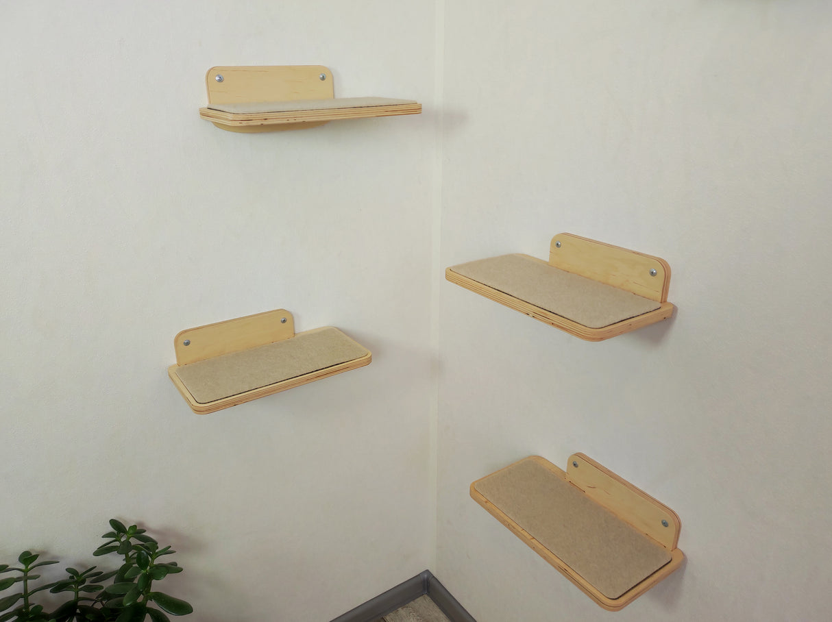 cornered cat wall shelves of the natural wood