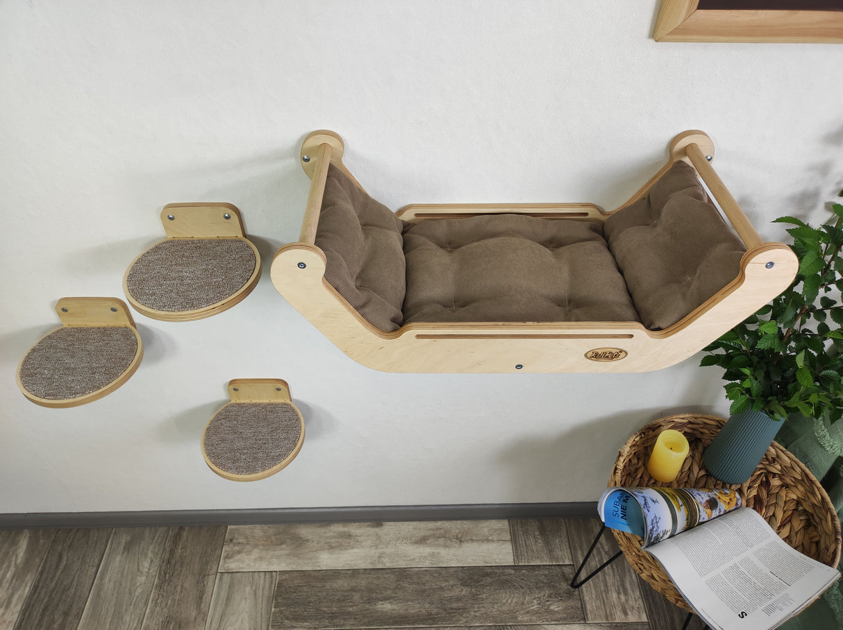 Set of wall furniture for a cat. Bed + round wall steps