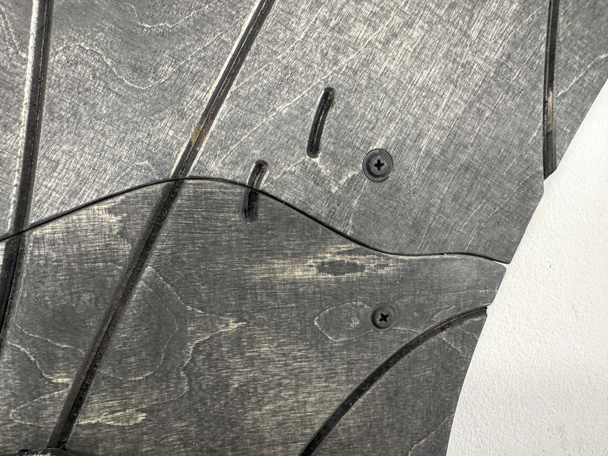 Close-up of a wood surface with screws and a textured pattern