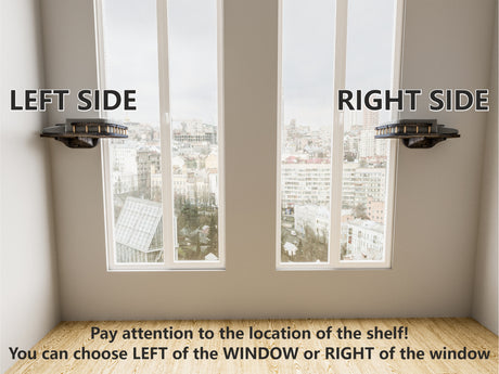 Window cat shelf on the right side of the window and on the left side