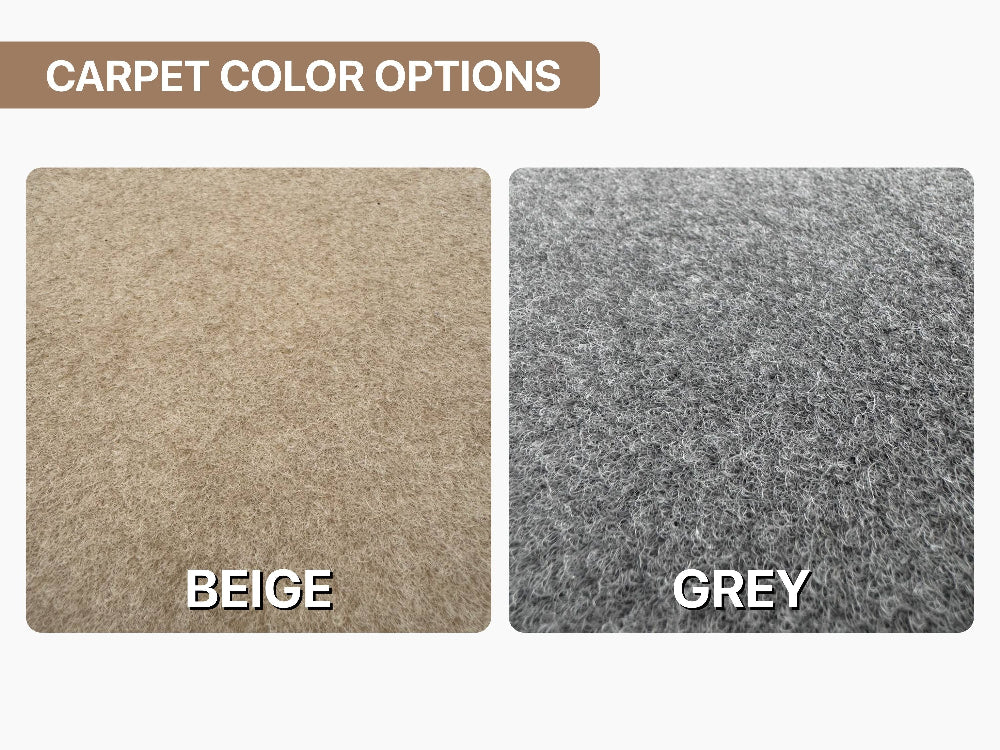 Two carpet color options shown side by side with labels 'Beige' and 'Gray'.