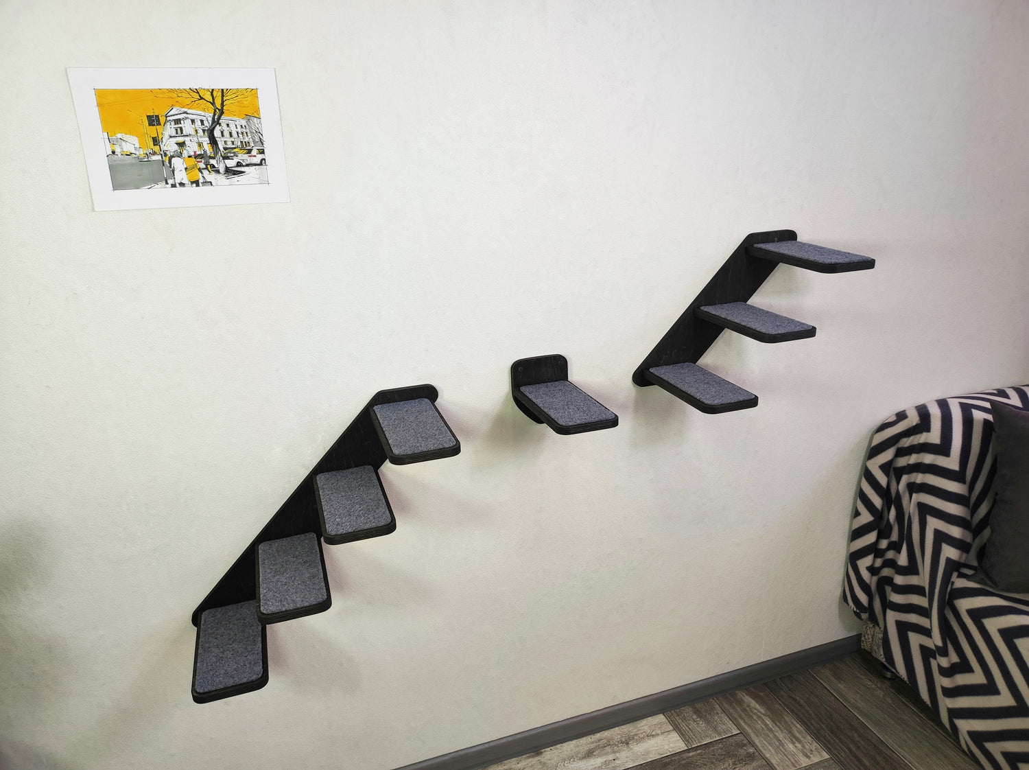 Stylish and functional cat wall furniture set with two ladders and a step, ideal for active pets.