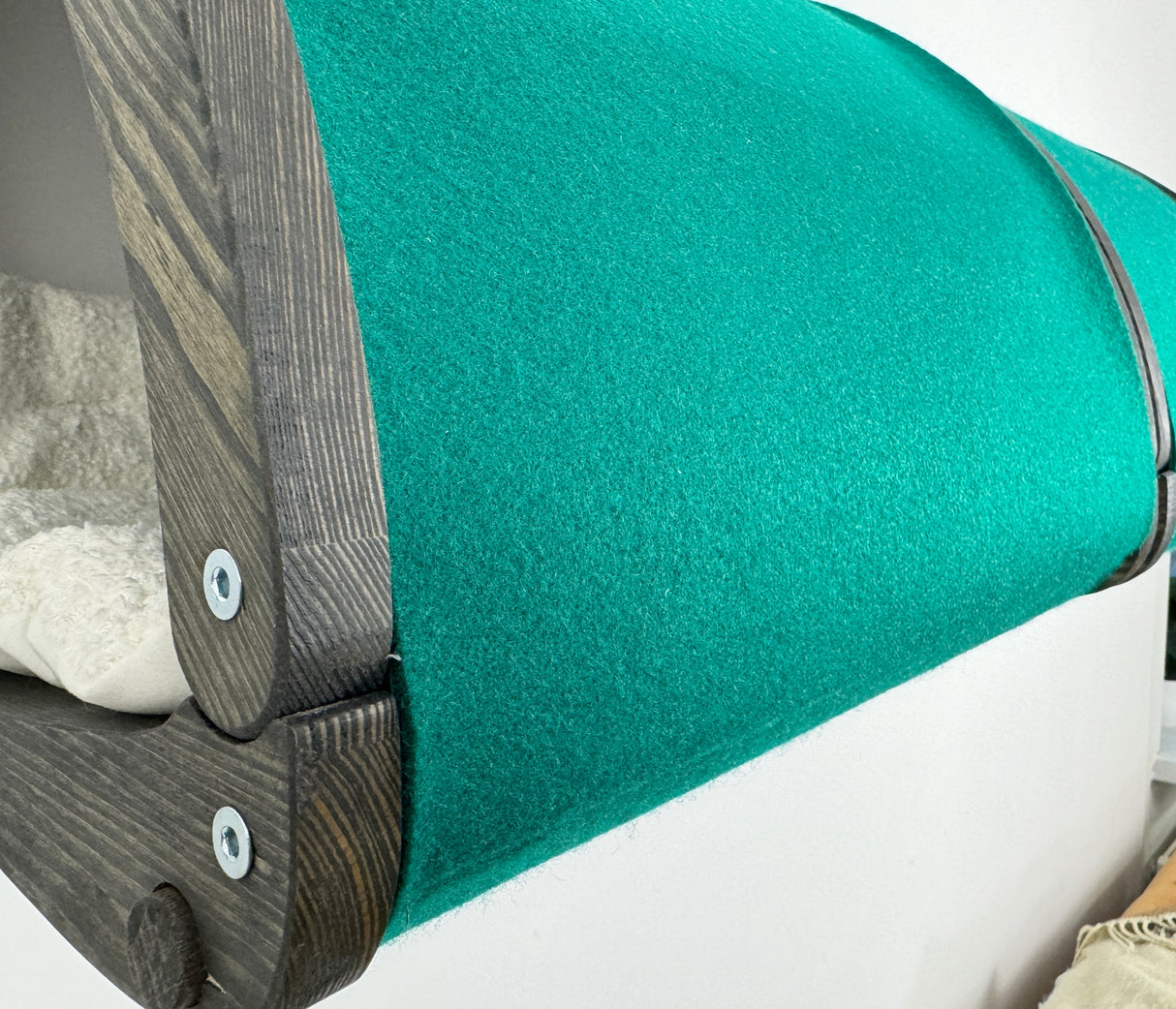 cat wall tunnel with green fabric