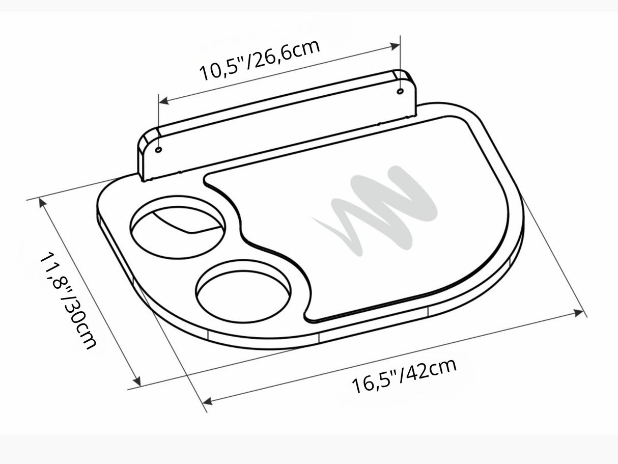 Left-side cat feeding platform in dark plywood, space-saving pet furniture