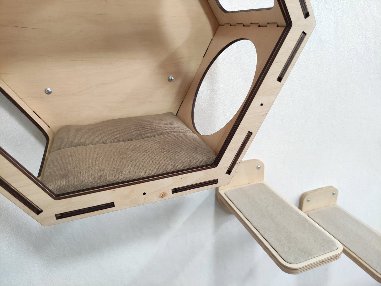 Cat wall hexagon shelves for cat, natural color