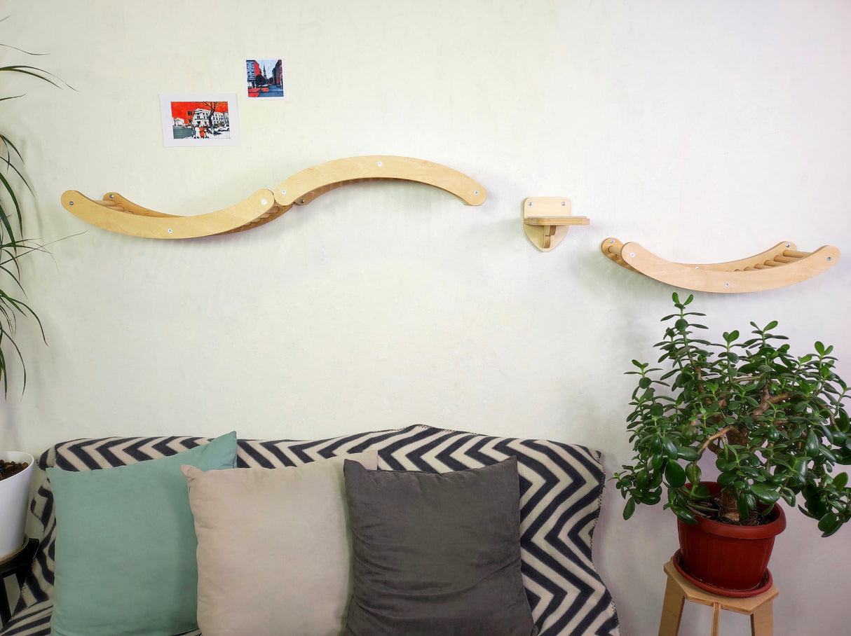 Cat wall furniture set of shelves - natural color