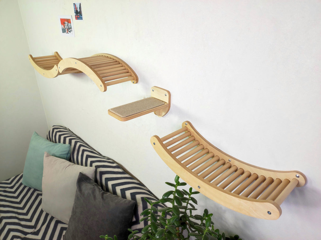 Modular Cat Climbing Shelves - Wave Perch & Step