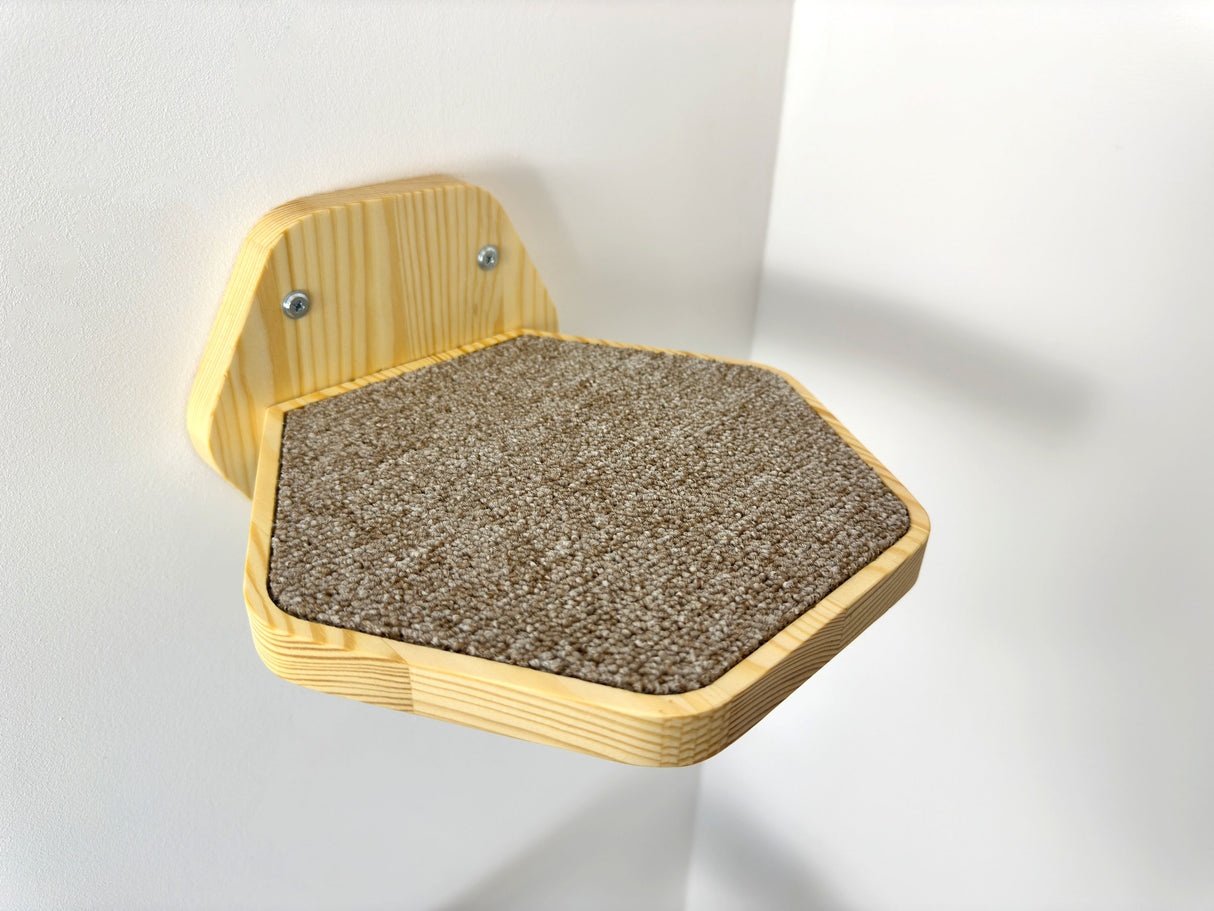 Hexgonal Wall-Mounted Cat Step with soft Carpet