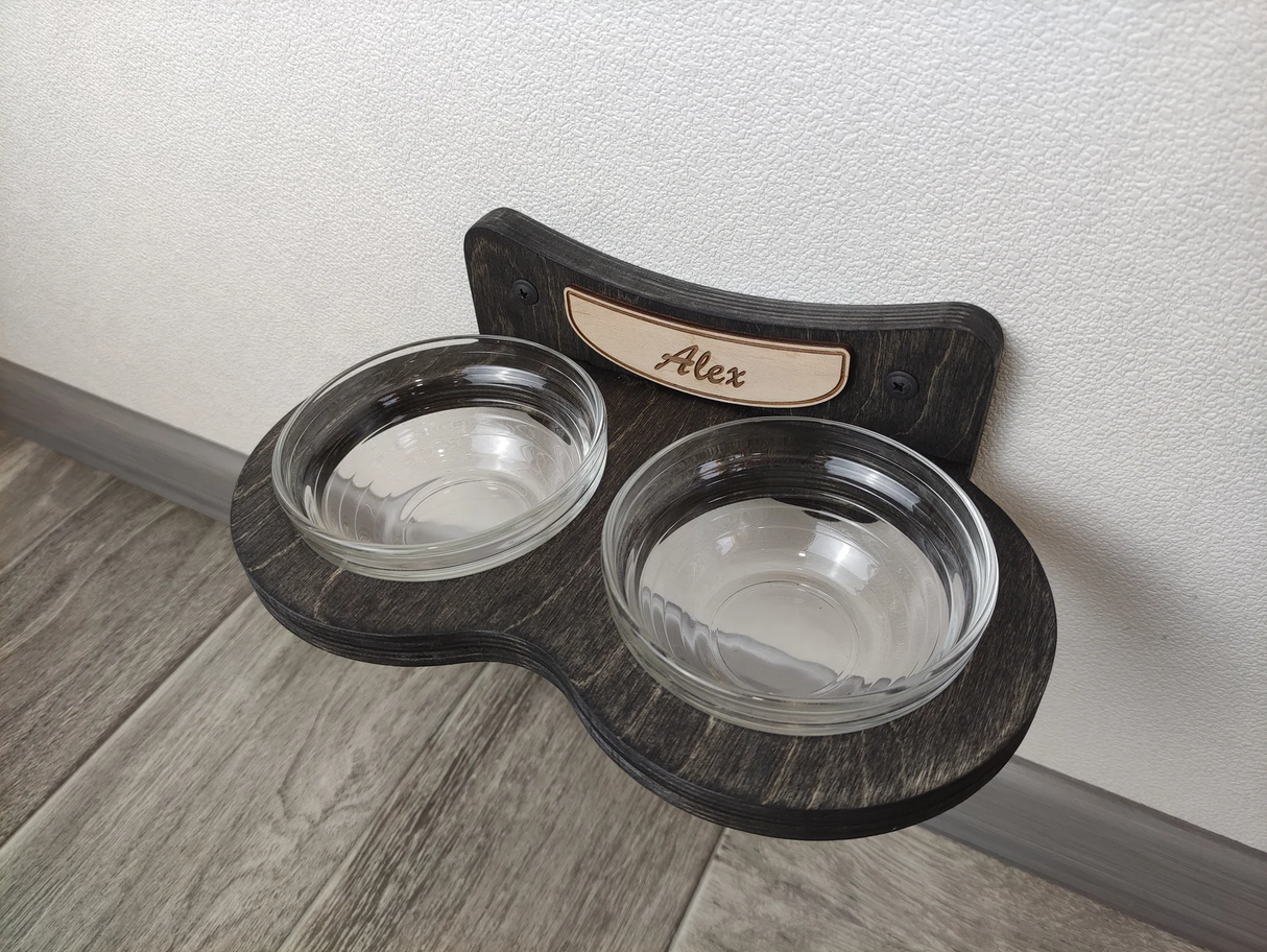 Double Cat Feeder with Glass Bowls (Wall-Mounted)