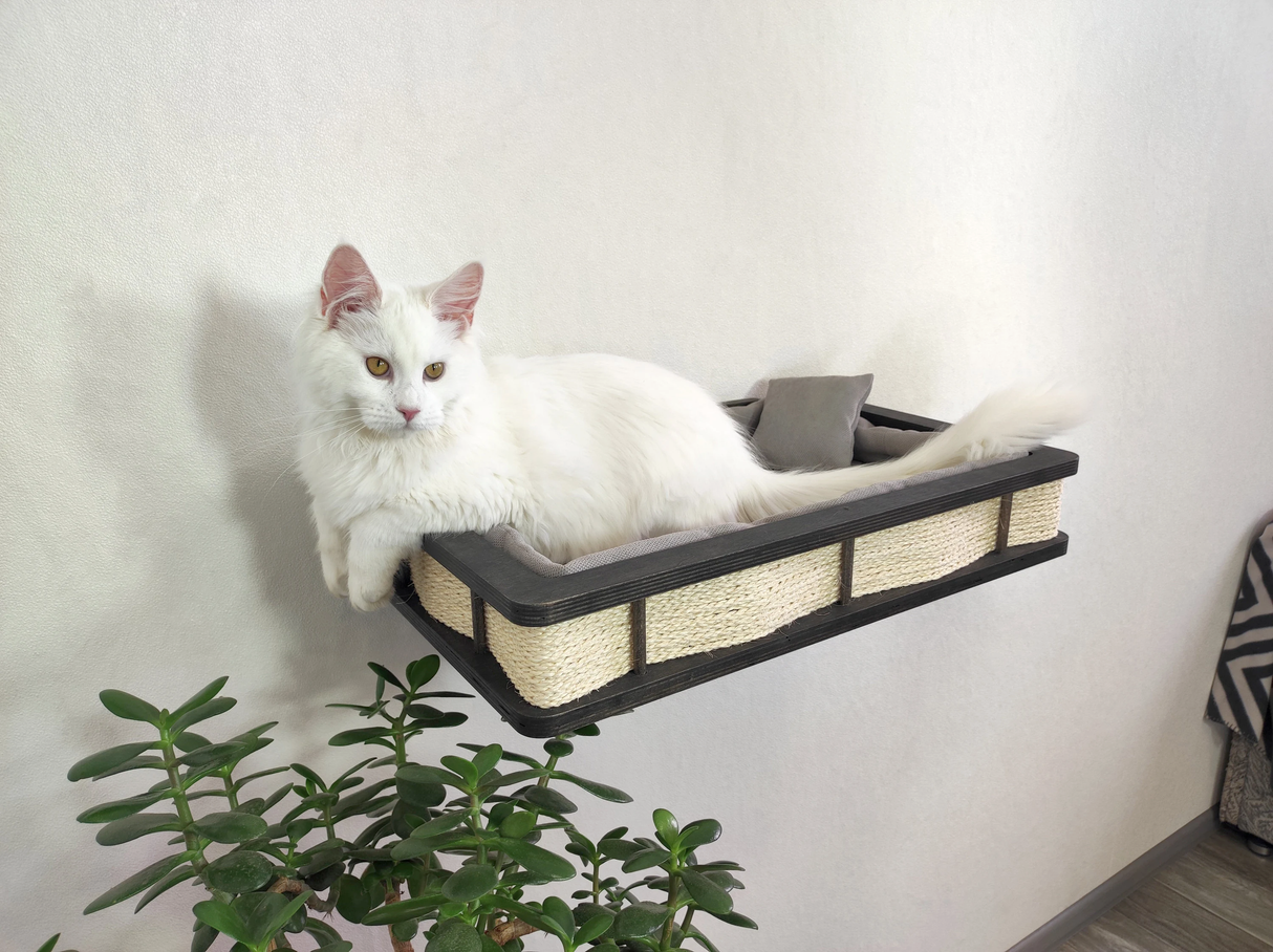 Square Large Wall Mounted Cat Shelf with Soft Cushion - dark color