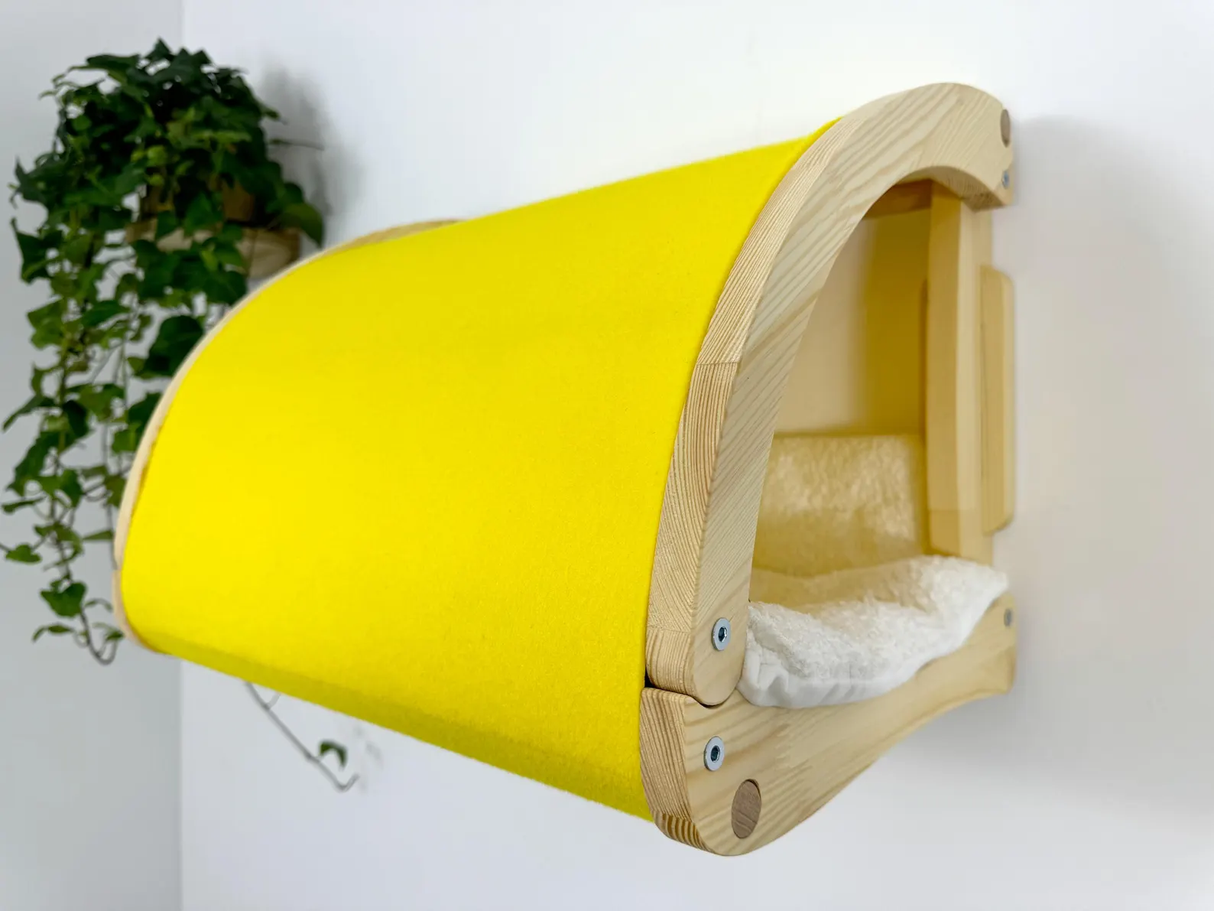 cat tunel bed with yellow fabric
