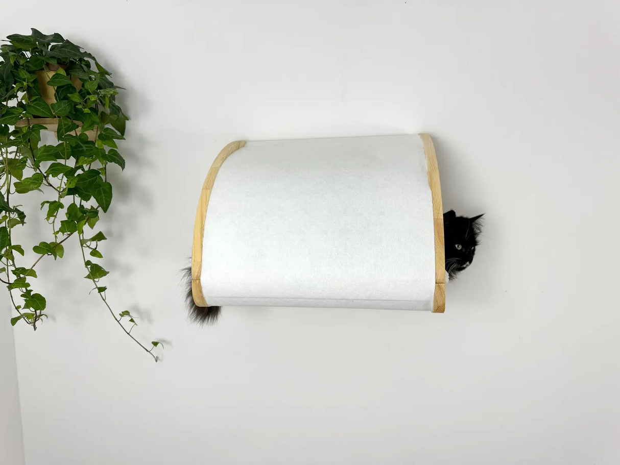 cat tunel bed with white fabric