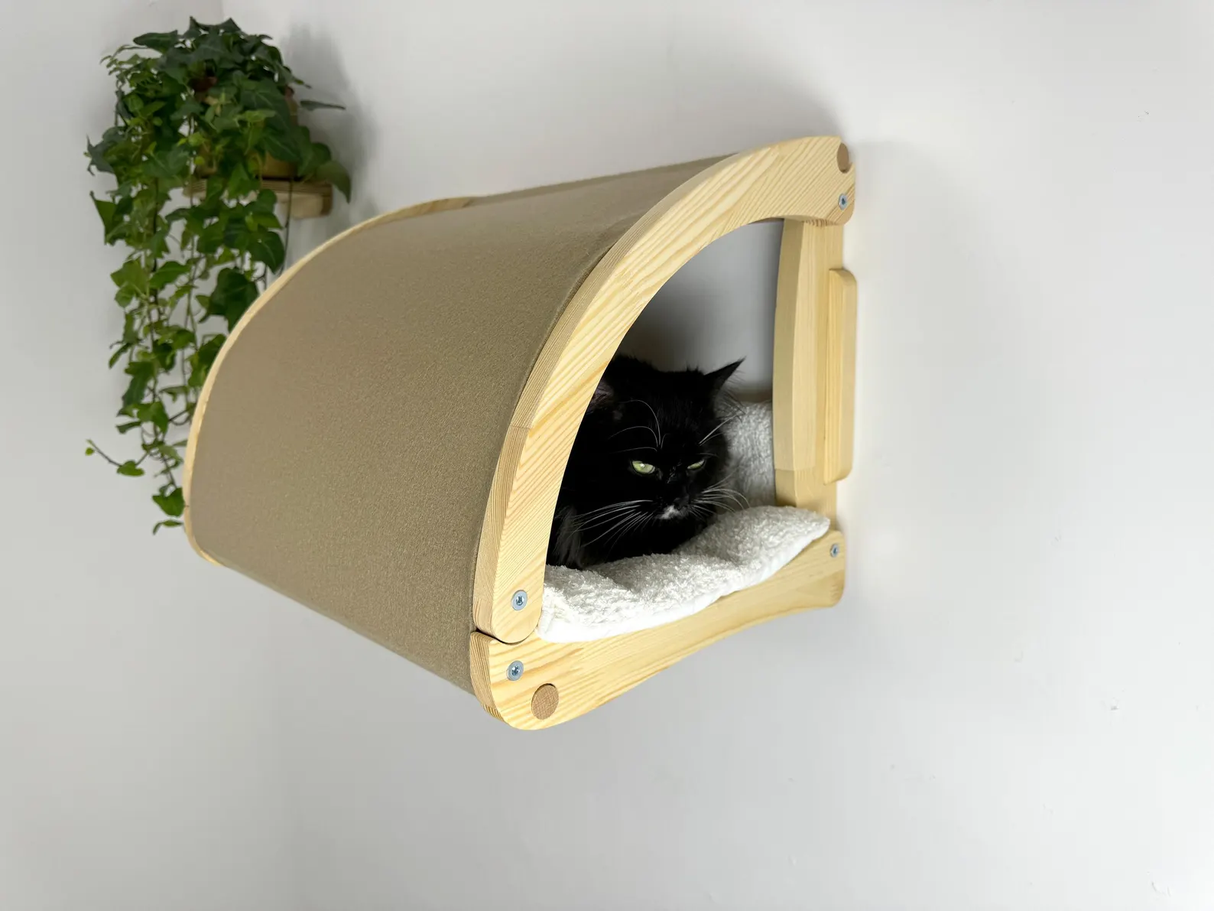 cat tunel bed with beige fabric