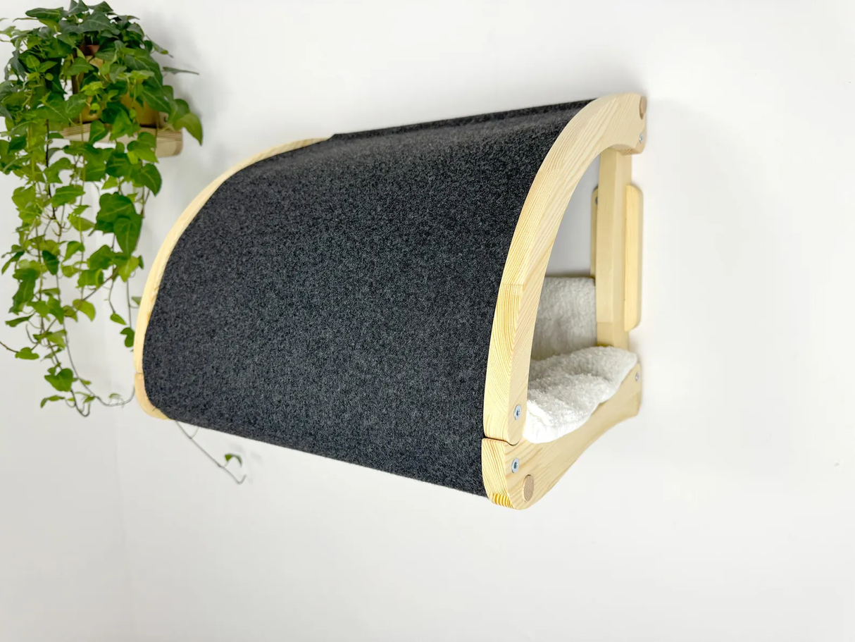 cat tunel bed with grey fabric