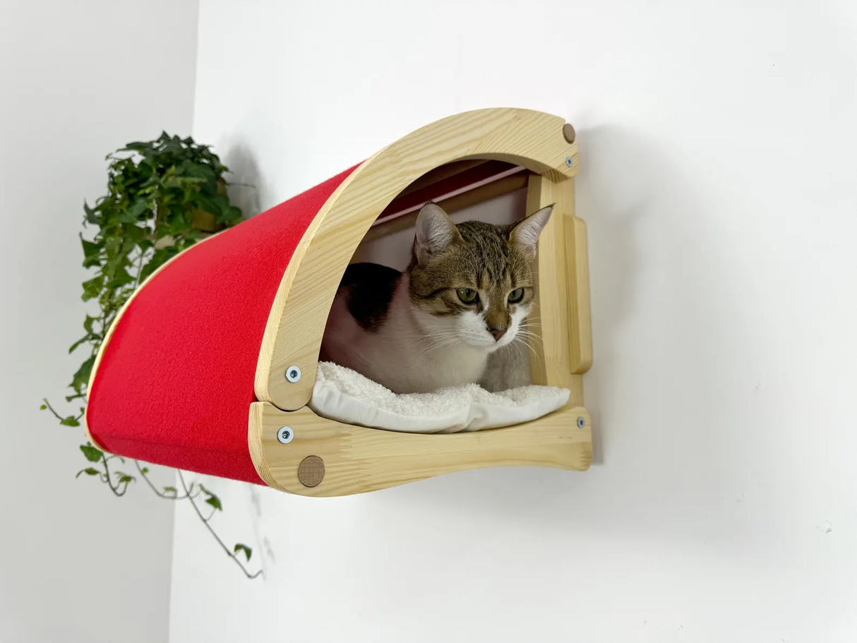 cat wall tunel with red fabric