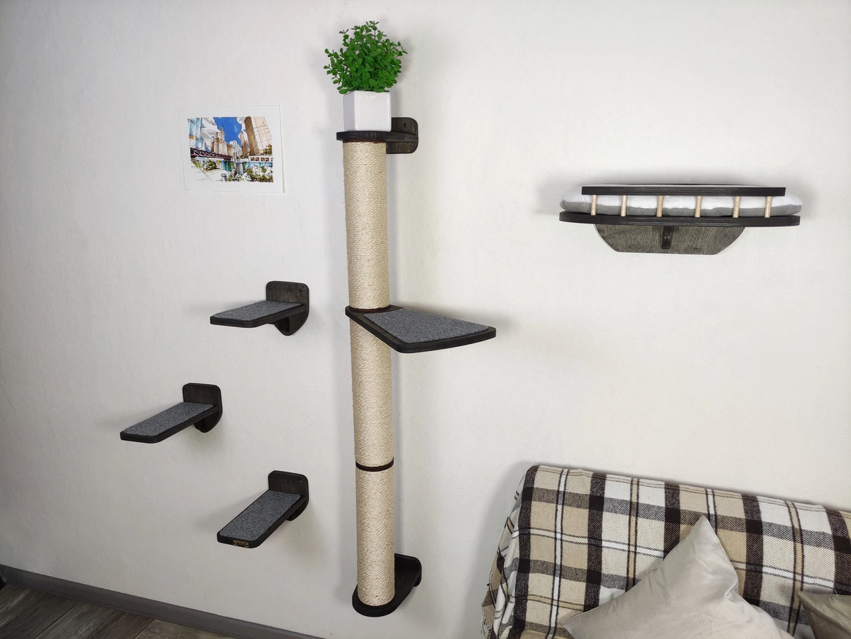 Wall mounted cat furniture set - 3 steps, bed and scratching post